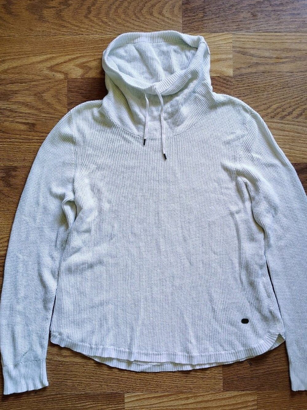 LRL White 100% Cotton Waffle Knit Cowl Neck Pullover Sweater, Size L